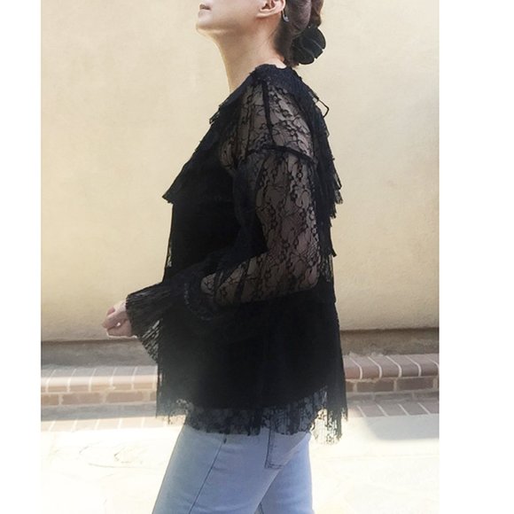 BLK Victorian Gothic French Ruffle Lace Blouse Top - Picture 6 of 8